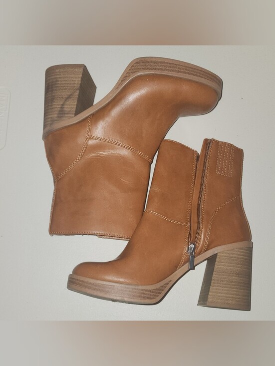 Universal Thread Shoes - Hazelnut Brown Mid-Calf Block Heel Ankle Boots Zip Zipper Size 8.5